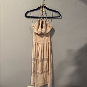 Seaspice Crochet Halter Midi Dress Beige
